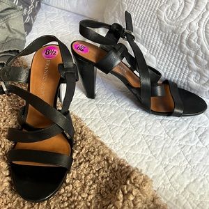Franco Sarto Black Leather Sandal with Heel